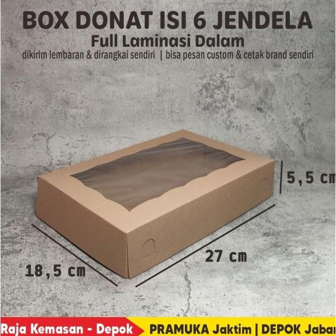 Box Donat Isi 6 Kraft Polos Jendela Full Laminasi