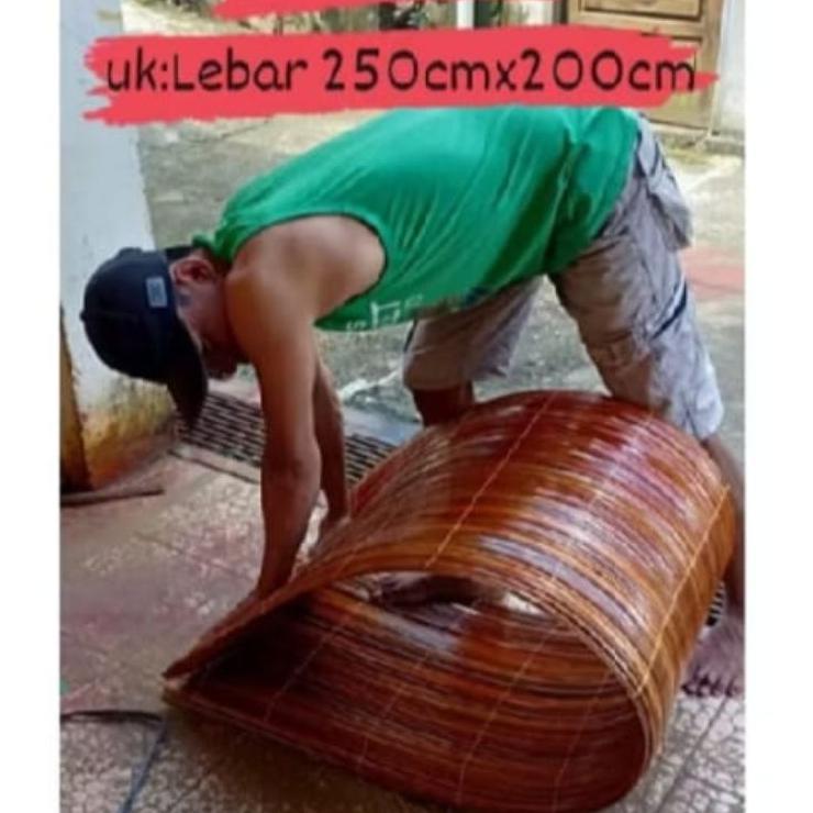 Tirai Krey Outdoor Rotan Plistur Uk 2,5X2M Lengkap Tali Penggulung Kerekan Ring Besi Titanium Tirai/