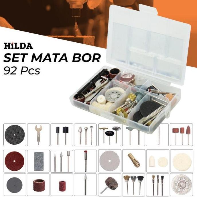 HILDA aksesoris mini grinder set 92pcs aksesoris mata bor gerinda mini set 92pcs