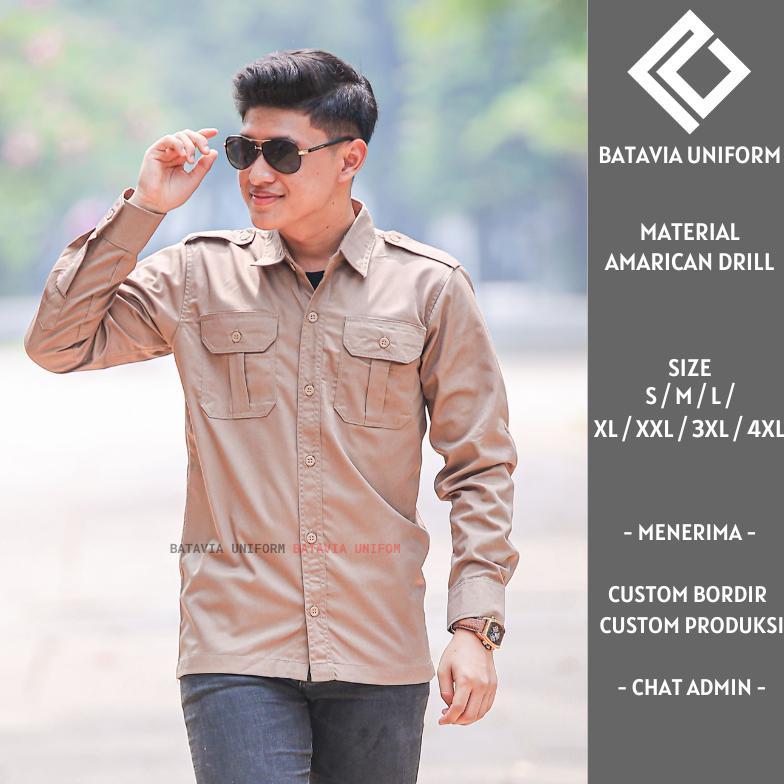 Termurah Baju Pdl Pria Lengan Panjang - Kemeja Seragam Kerja Dinas Lapangan Pdl Pdh Khaki Bahan Amer