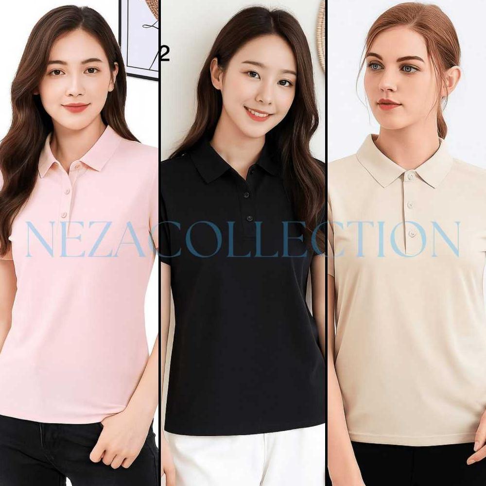 Kaos polo shirt Wanita kaus Kerah perempuan polos icesilk seamless original slim fit pakaian Olahrag