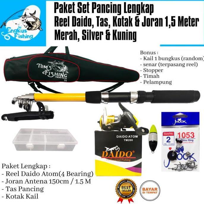 Mantap- Paket Set Lengkap Pancing Reel Daido, Joran 1,5M & Tas (Banyak Bonus)