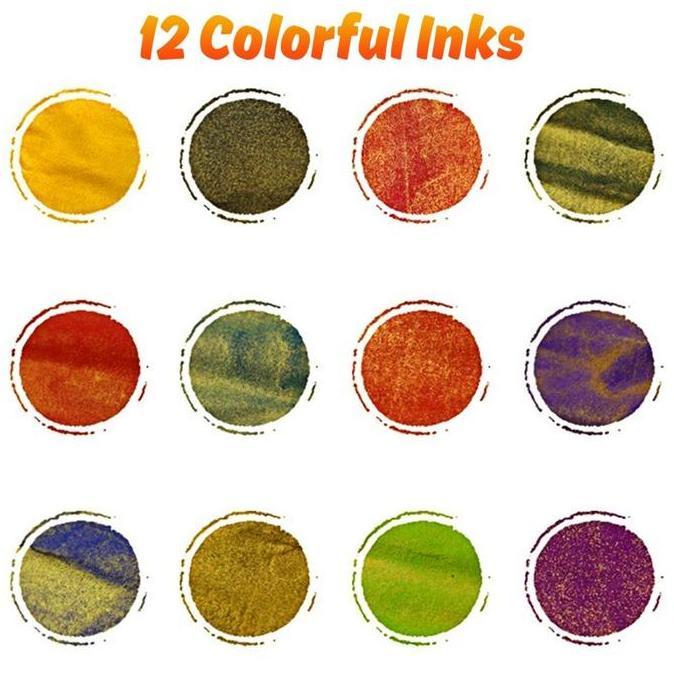 IND Pena Kaca Glass Dip Pen Set Calligraphy Glass Pen Dengan 12 Tinta