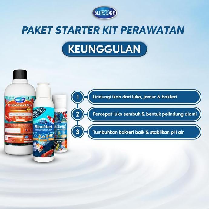 Grosir Bluecore Paket Starter Kit Perawatan Ikan Dengan Bakteri Starter Penjernih Air Kolam/Aquarium