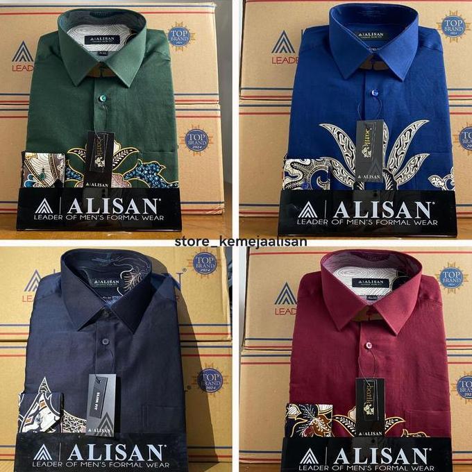 Vorgese- Kemeja Batik Alisan Slimfit Lengan Panjang Motif Tosca Biru Maroon Hitam