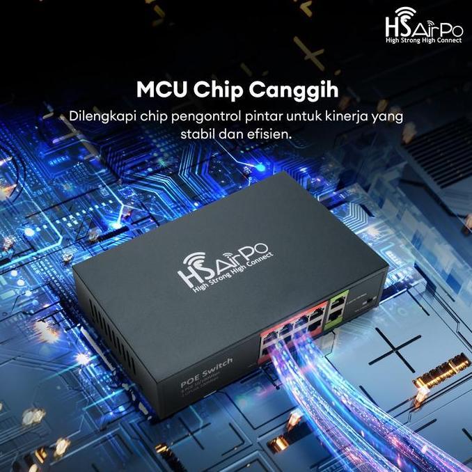 Murah Hsairpo Poe Switch 8 Port + 2 Uplink 100Mbps 96W | Port Power 30W | 250M | 52V | Mcu Chip Ip C