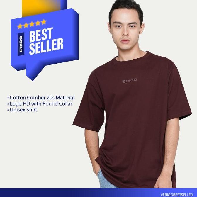 Vorgese- Erigo T-Shirt Basic Fresne Andora - Kaos Basic Merah Tua Pria & Wanita