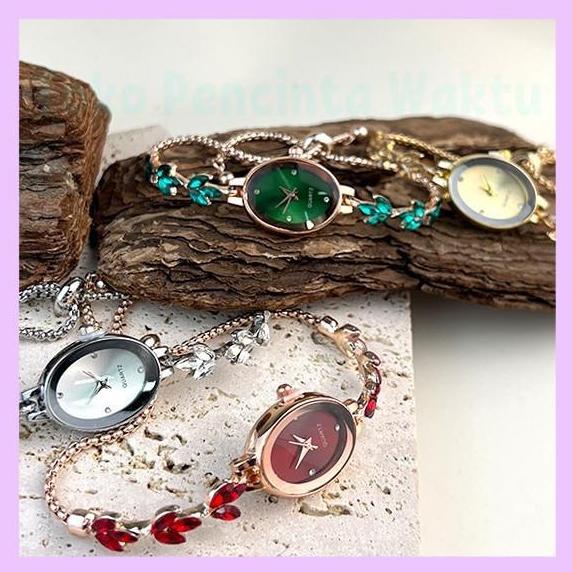 Frau- Jam Tangan Wanita Quartz Dengan Rantai Serut: Tali Oval Mini & Bunga Desain Terbaru,Jam Tangan