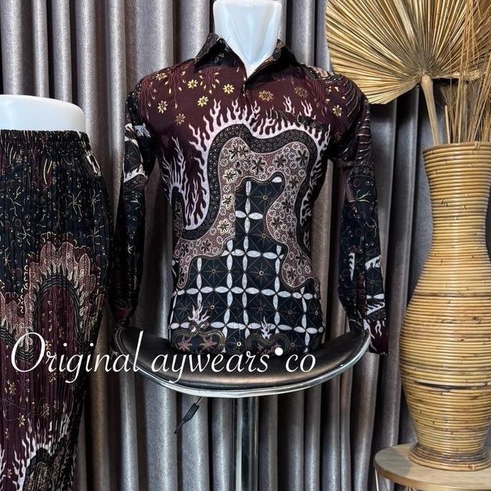 Aywears Batik Couple Arshaka burgundy cocok/ batik couple kemeja batik dan rok prisket / batik pesta