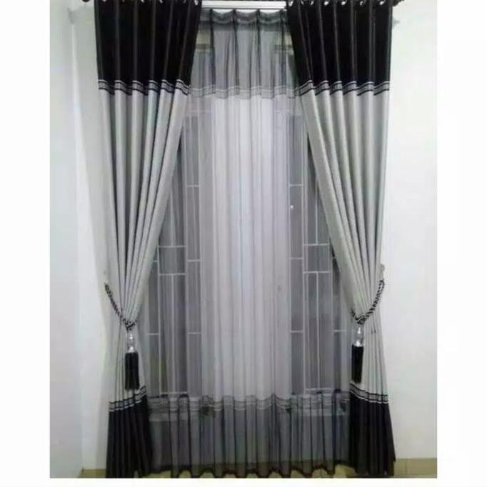 Flmy- Gorden Blackout Minimalis Motif Abu Hitam Atas Bawah Hordeng Mewah Coklat Biru Hijau Merah  Cu