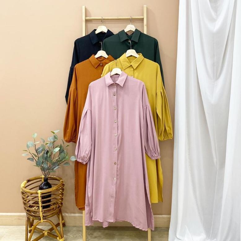limited tunik kemeja jumbo wanita lengan balon terbaru 2022 kekinian polos panjang putih size l xl x