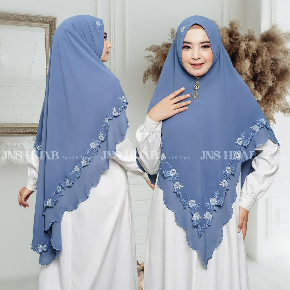 PREMIUM Khimar Syari Full Bordir Sekeliling/Kerudung Syari Ceruty Babydoll  Bordir/Hijab Syari Bordi