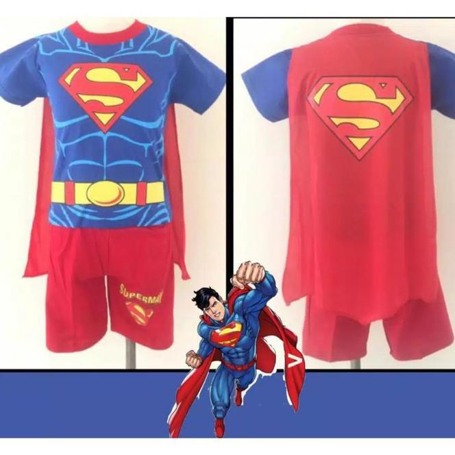 Hot Sale Baju Anak Setelan Superman Sayap Lengan Pendek / Baju Anak Superman Pendek Sayap