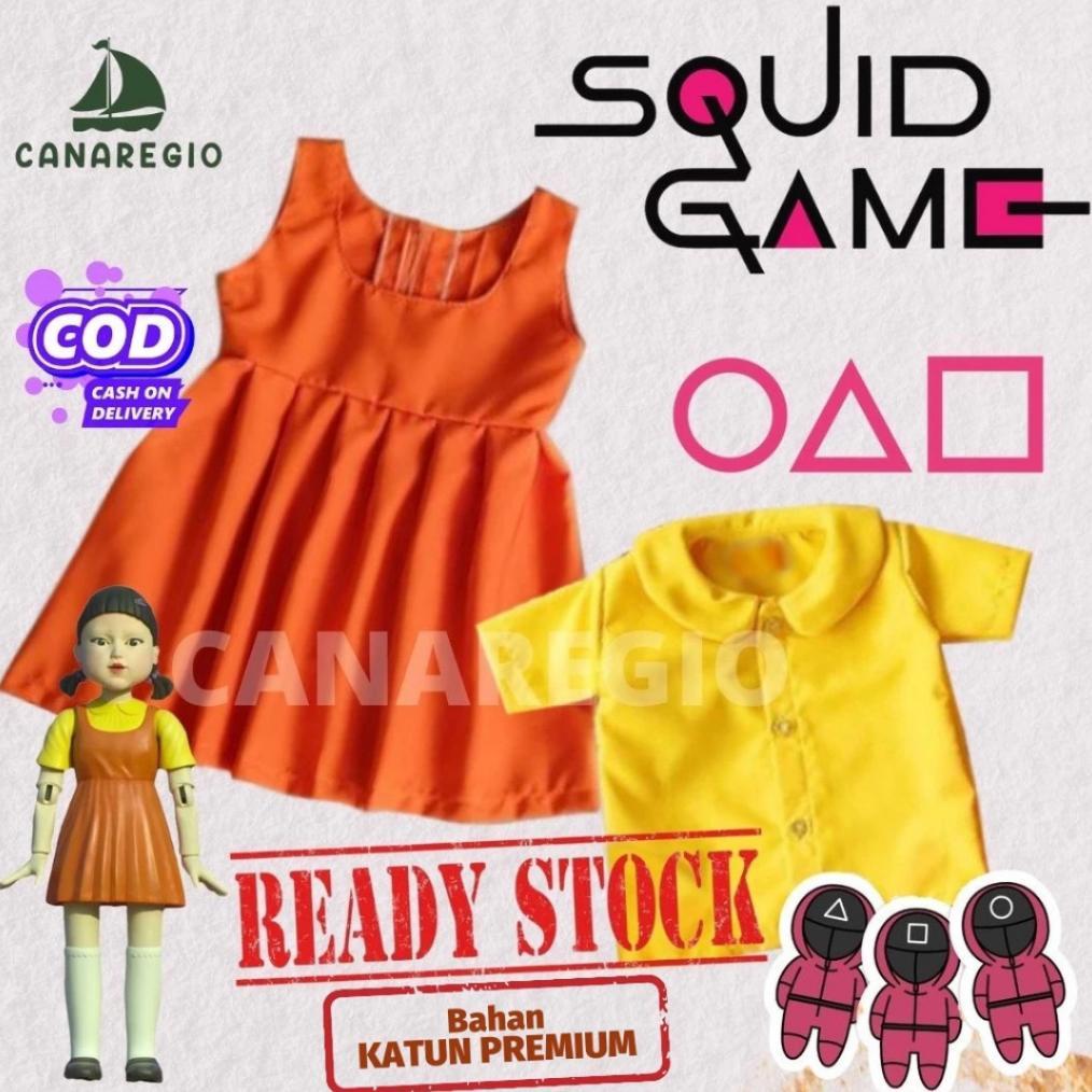BAJU SQUIDSETELAN ANAK SQUID GAME 1-7 TAHUN / Kostum Boneka Squid Game / Baju Viral /  Kostum boneka