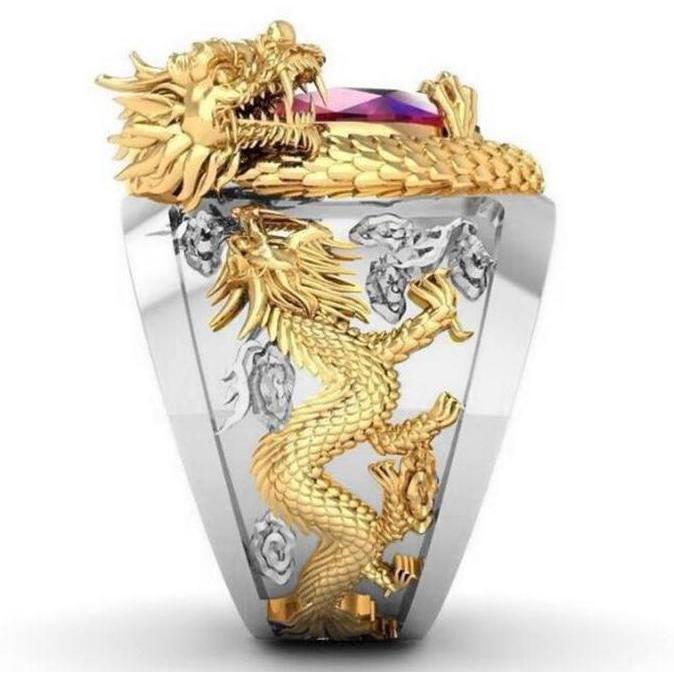 Cincin Segel Naga Naga Emas Pria Elegan yang Dipersonalisasi Cincin Segel Naga Naga Emas Vintage Mer