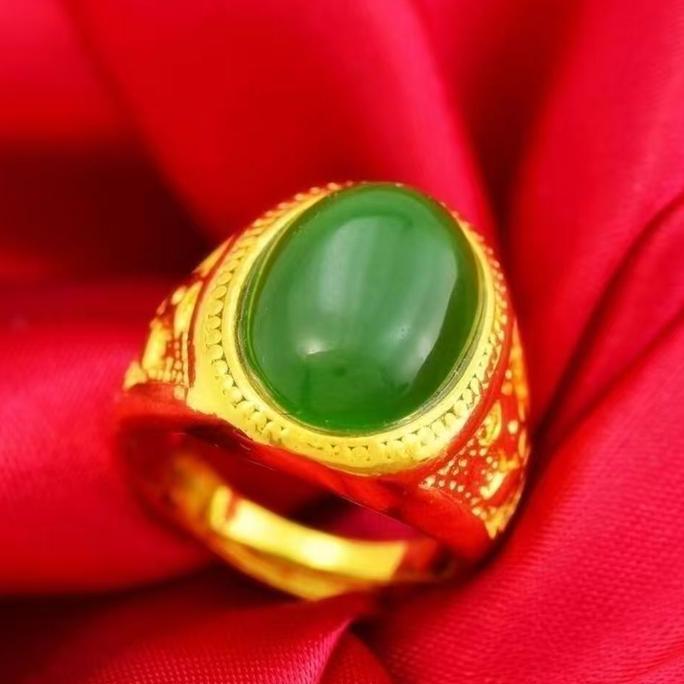 Cincin Hijau Pria Antik Emas Pasir Vietnam-MBJ9-1