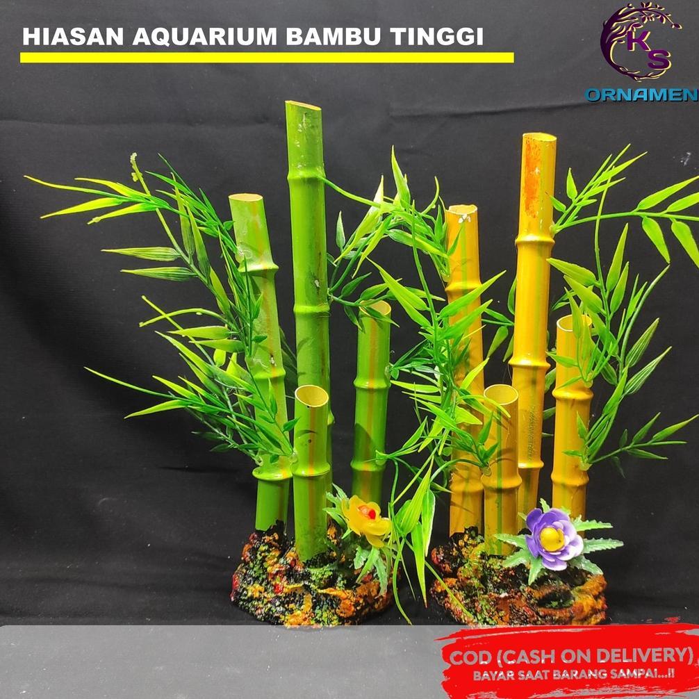 Hiasan Aquarium Bambu China l Hiasan Akuarium Tanaman Plastik Pohon Bambu Tinggi