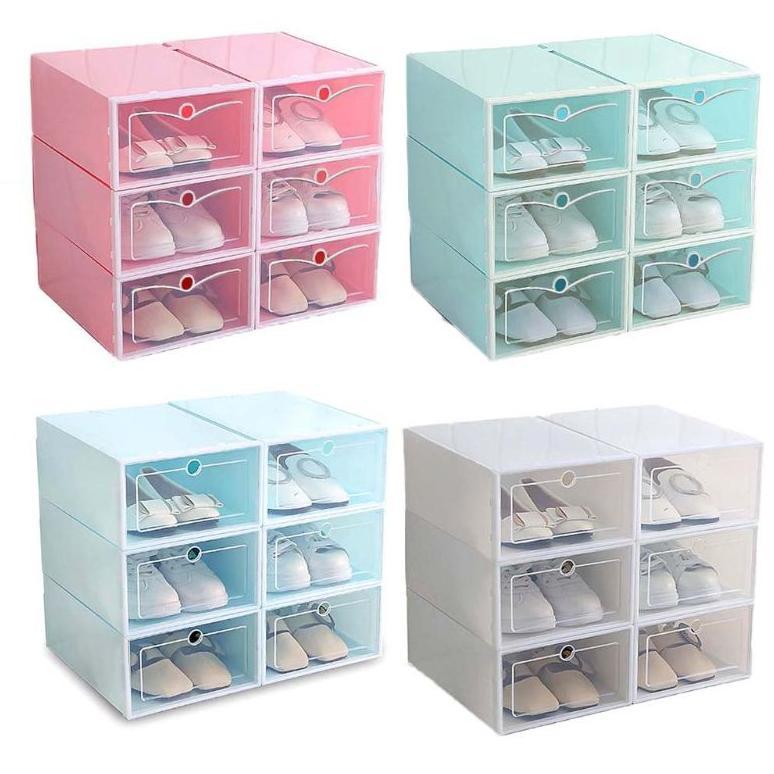 SUPER DEAL Kotak Sepatu Lipat Transparan Tebal Shoes Storage Box Organizer Rak Sepatu Plastik Susun 