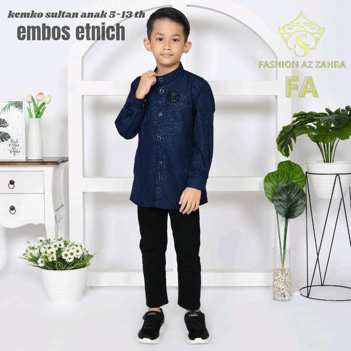 Otokonoko- Baju Koko Anak Laki-Laki Motif Etnik Embos Lengan Panjang Kain Nyaman