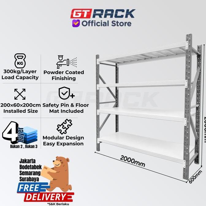 RAK GUDANG BESI 300KG 4 TINGKAT 2 METER - AYORACK AL3-2020S RACK GUDANG SUSUN KOSMETIK SPAREPART