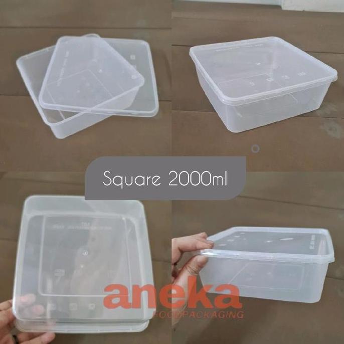 25set- Thinwall SQUARE 1500ml, 2000ml & 3000ml SQ wadah plastik kotak persegi tahan panas es jelly d