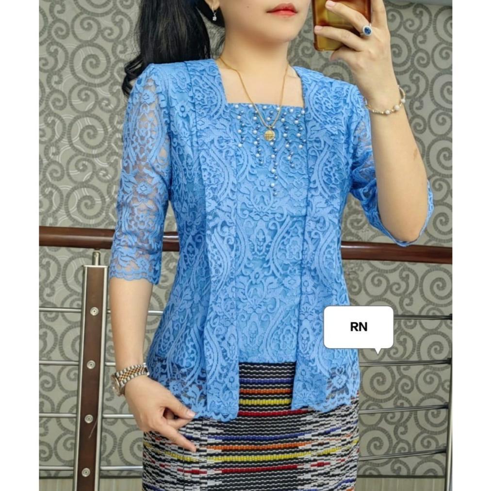 AESTORA DF ATASAN BLUS (KARTINI RIMPEL) SEMI PRANCIS/BAJU KEBAYA KONDANGAN WANITA GEREJA VIRAL
