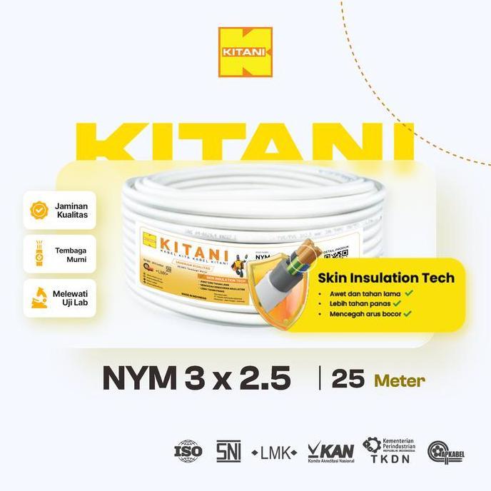 KITANI - NYM 3x2.5 mm - 25 Meter - Kabel Listrik Tembaga Kawat