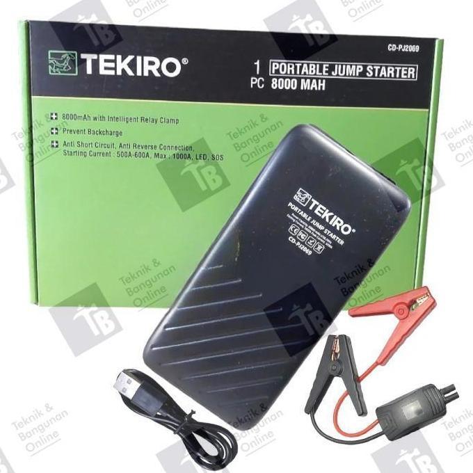 TERMURAH - TEKIRO Portable Jump Starter 8000 MAH CD-PJ2069 / Alat Kejut Listrik Aki Mobil dengan LED