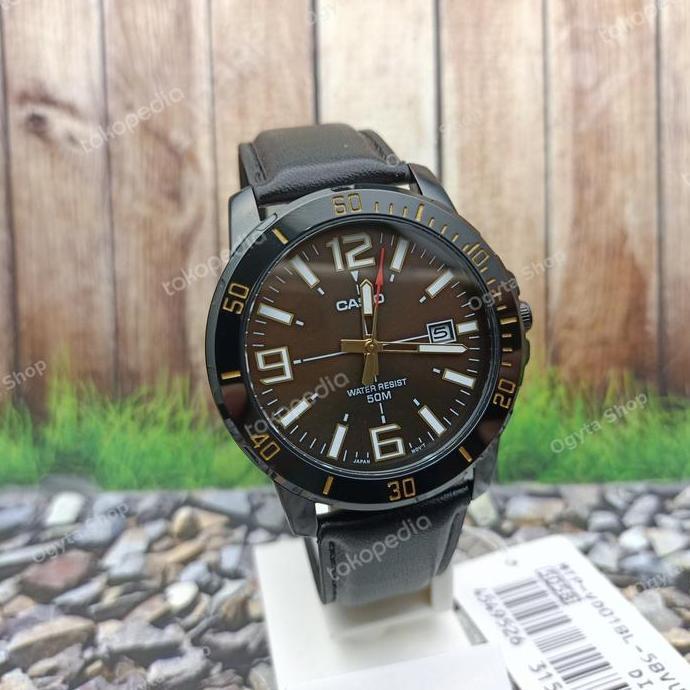 Casio Analog Jam Tangan Pria Tali Kulit Hitam MTP-VD01BL-5B Original