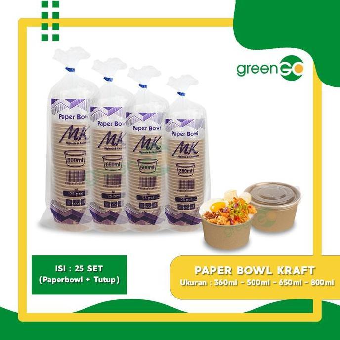 PAPER BOWL KRAFT 360 ML - 500 ML - 650 ML - 800 ML ISI 25 SET PAPER BOWL + TUTUP PAPER BOWL COKLAT P