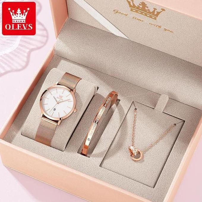 OLEVS Jam Tangan Wanita Original Anti Air Tahan Kecil Branded Elegan Analog Rose Gold Ultra-thin Wom