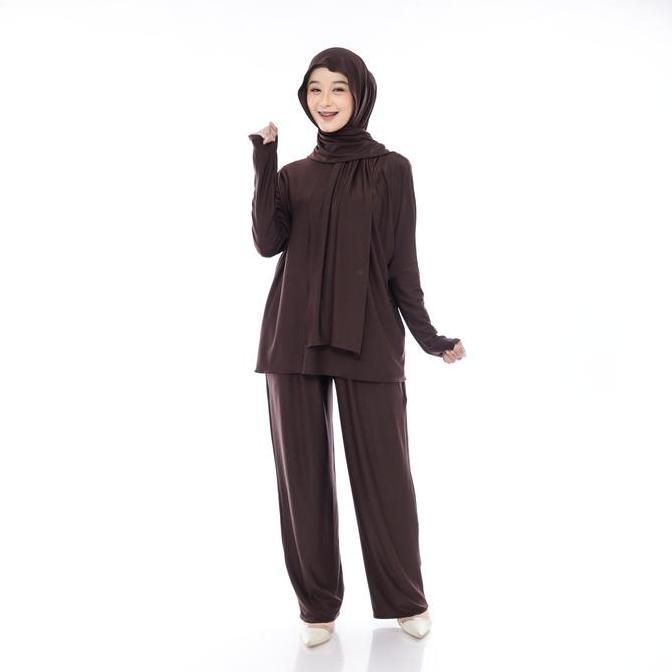 One Set Spandex Jersey Wanita Jumbo Batwing Atasan & Celana Setelan Hijab Santai Stylish