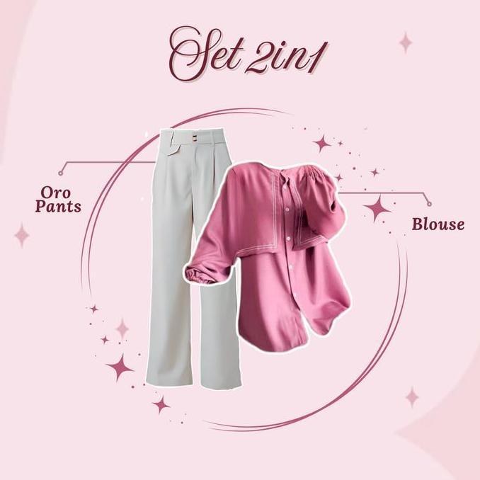 One Set Casual Style (Blouse - Celana Oro - Hijab Segiempat) 1 Set Korean Style Remaja - VB12N