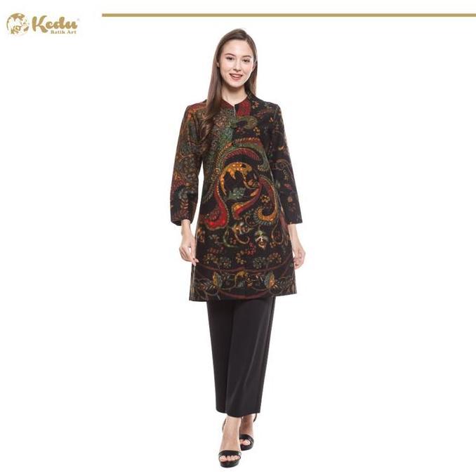 Kedu Batik Tunik Batik Wanita Katun AZZURA Hitam Tunik Wanita Formal