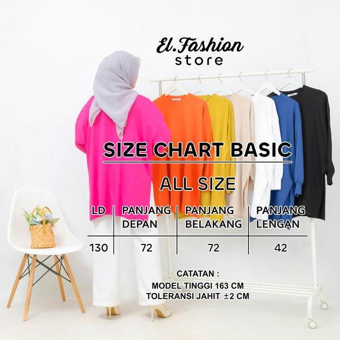 Tunik Wanita Big Size Polos Kaos Oversize Jumbo Ld 130 Santai Muslim - Basic Cringkle Atasan Katun N
