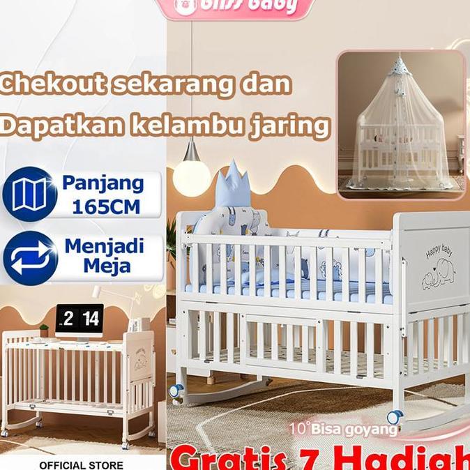 Tempat Tidur Bayi Multifungsi Kayu Jati Goyang 120CM - Set Lengkap Box Bayi Tanpa Cat & Formalin, Pr