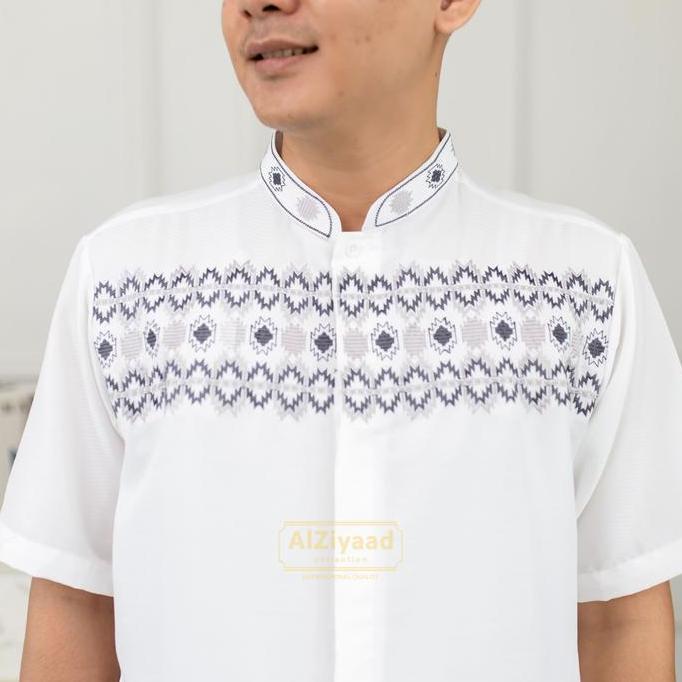 Baju Koko Muslim Pria Terbaru Motif Bordir Mewah Bahan Adem Poli Katun Premium Semi Sutra