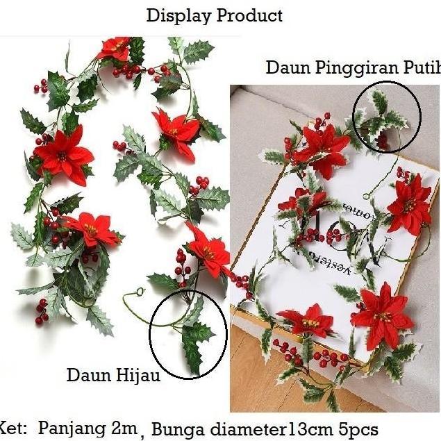 Ready Garland Bunga Merah Rambat Juntaian Rangkaian Hiasan Dekorasi/Artifical Flower Garland Natal M