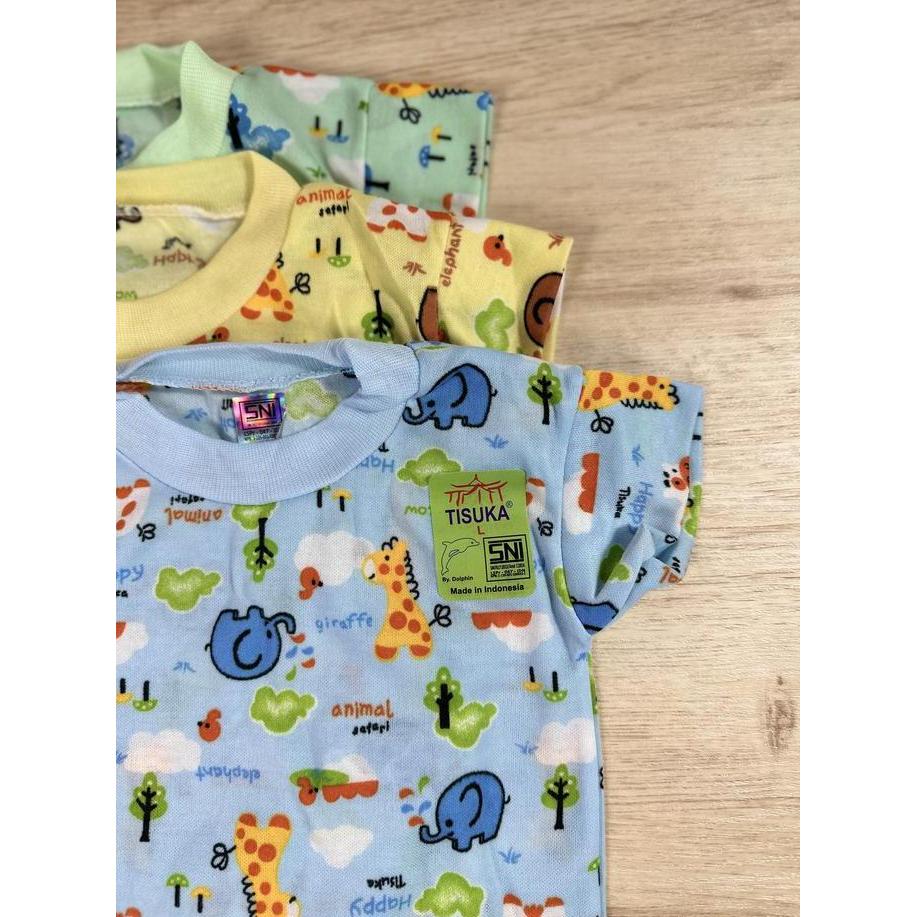 3 Pcs Oblong Lengan Pendek Dolphin / Tisuka Motif - Baju Bayi Oblong Atasan Bayi Bermotif - Random M