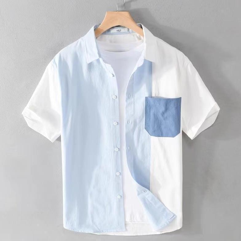 PROMO kemeja pria Lengan pendek jumbo cowok hawaiian motif abstrak putih biru casual hawai shirt fas