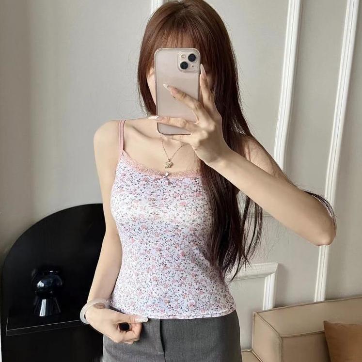 HOT DEALS ILUVBRABR1734 Baju Tanktop Fashion Wanita Corak Bunga Elastis Sexy Square Knit Fashion Kor