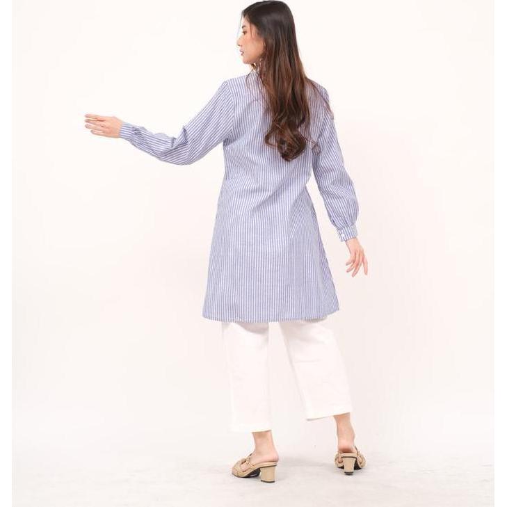 NHM Baju Tunik Kemeja Wanita Salur Atasan Muslim katun Ld 100-110 Kancing Kerah Panjang Remaja Dewas
