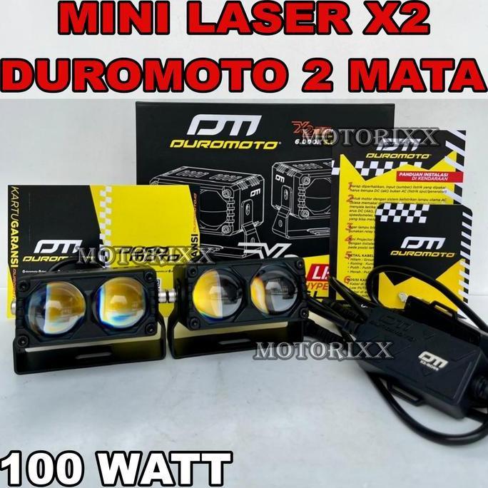 DUROMOTO Lampu Tembak X2 100 WATT Mini laser 2 mata duromoto Driver external plus kipas Foglamp soro