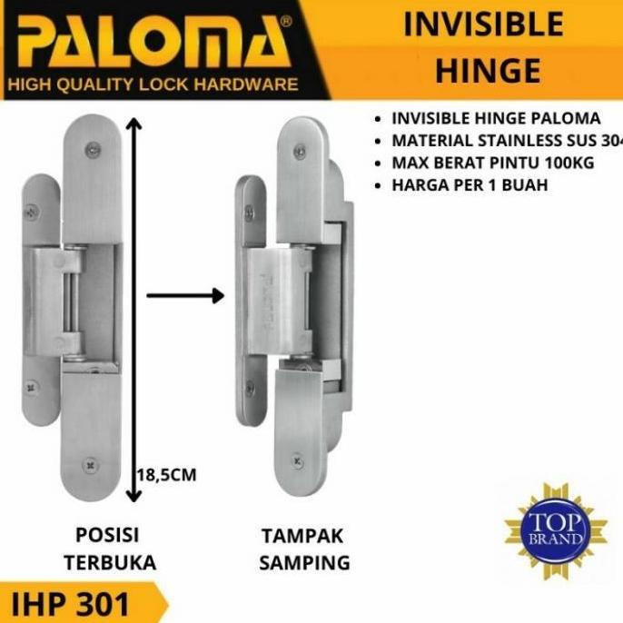 ENGSEL TANAM PINTU PALOMA IHP 301 SSS SUS 304 INVISIBLE HINGE PALOMA
