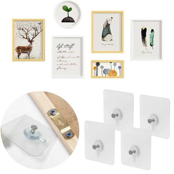 LEXSA1 4Pcs Hook Paku Gantung Stiker Hook Magic Paku Perekat Tanpa Bor Dinding Tembok/Paku Tempel Ga