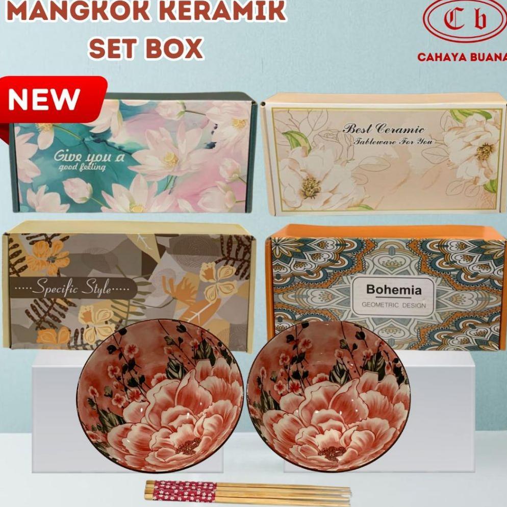 Hampers Mangkok Keramik Set / 2 Mangkok + 2 Pasang Sumpit