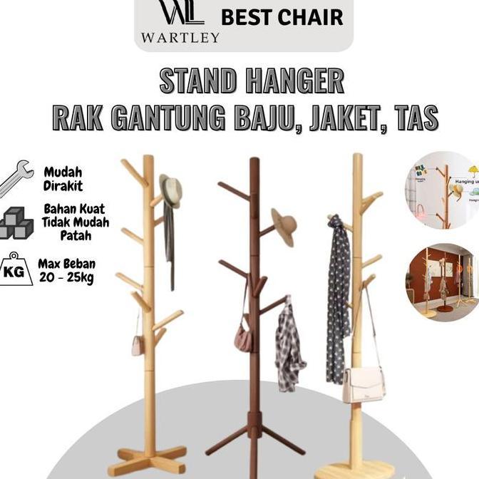 Stand Hanger Kayu Gantungan Baju Tas Gantungan Berdiri Multifungsi