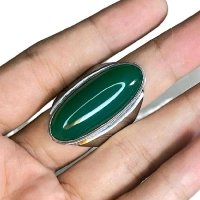 cincin batu akik hijau garut natural pandan ring monel