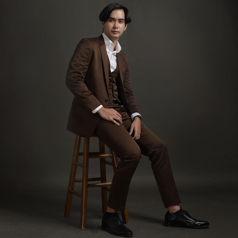 Setelan Jas Celana & Rompi Pria High Quality - Coklat - GOLDY OUTFIT