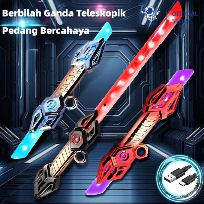 NODIA Pedang Laser Star Wars Pedang Bercahaya Berbilah Ganda Teleskopik Mainan Bercahaya